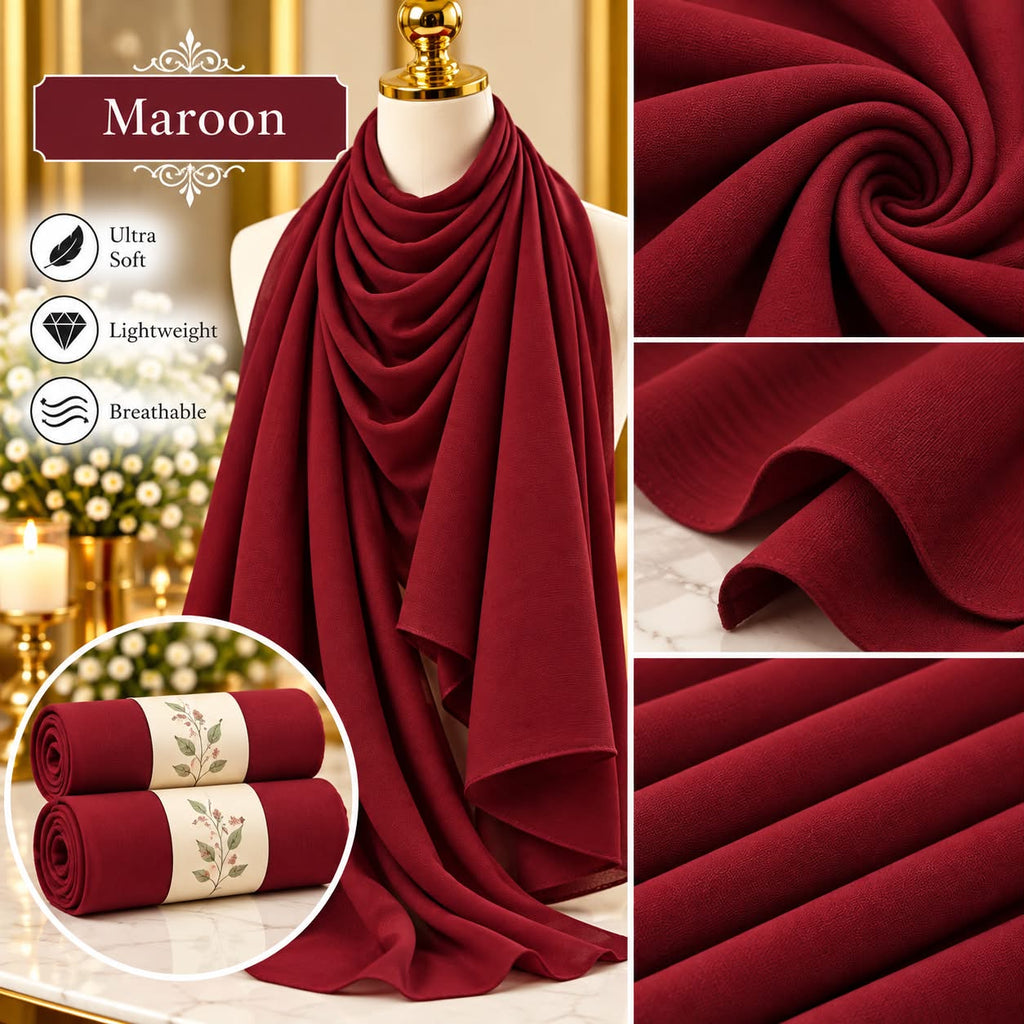 Plain Hijab Scarf Soft Lightweight Everyday Headscarf Elegant Muslim Women’s Hijab