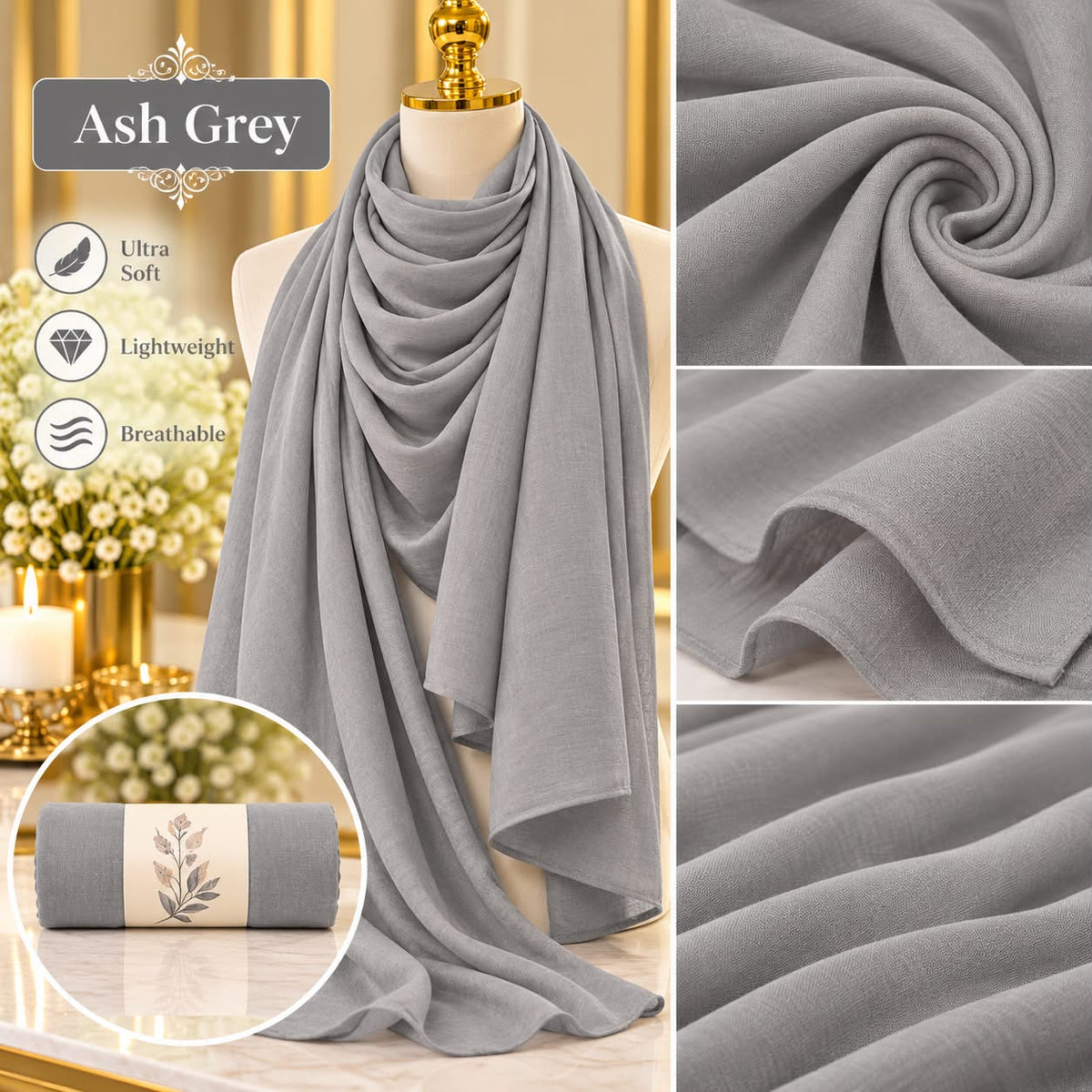 Plain Hijab Scarf Soft Lightweight Everyday Headscarf Elegant Muslim Women’s Hijab