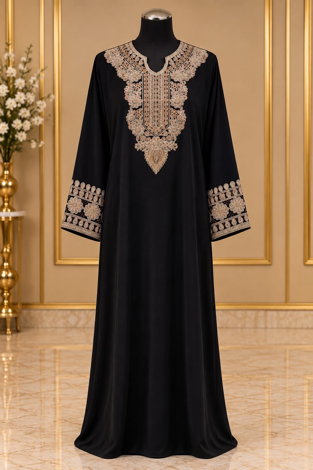 Embroidered Jalabiya Maxi Dress Elegant Modest Kaftan