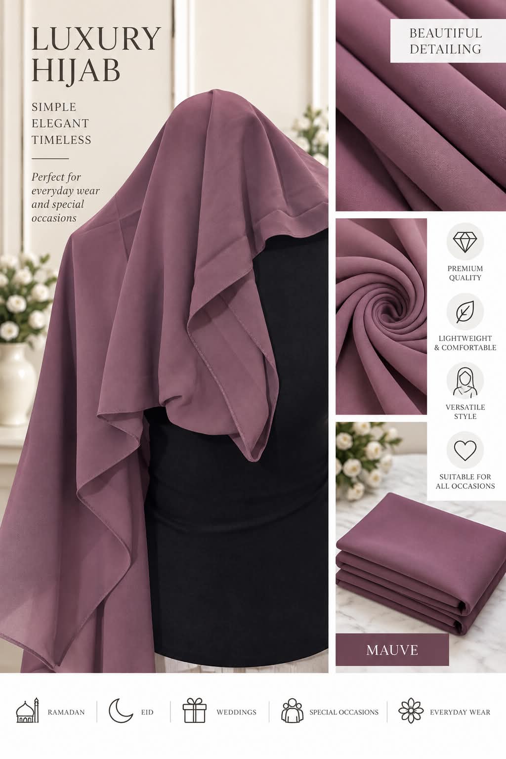 Women’s Chiffon Hijab Scarf Lightweight Soft Plain Headscarf everyday Modest Muslim Shawl