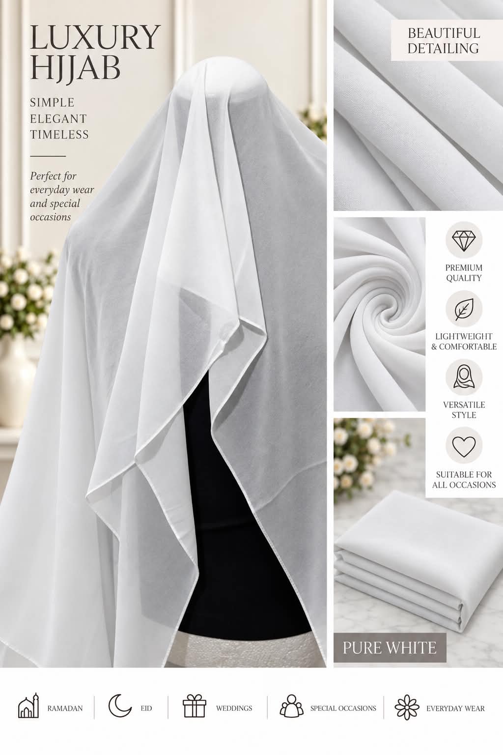 Women’s Chiffon Hijab Scarf Lightweight Soft Plain Headscarf everyday Modest Muslim Shawl