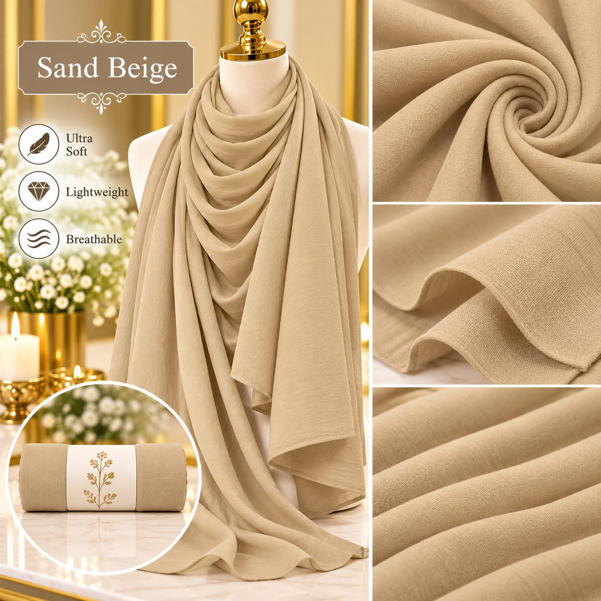 Plain Hijab Scarf Soft Lightweight Everyday Headscarf Elegant Muslim Women’s Hijab