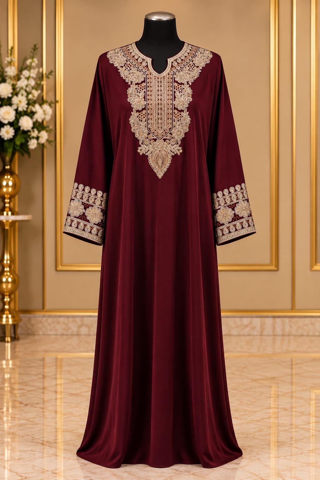 Embroidered Jalabiya Maxi Dress Elegant Modest Kaftan