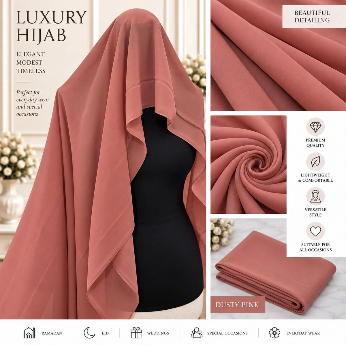 Women’s Chiffon Hijab Scarf Lightweight Soft Plain Headscarf everyday Modest Muslim Shawl