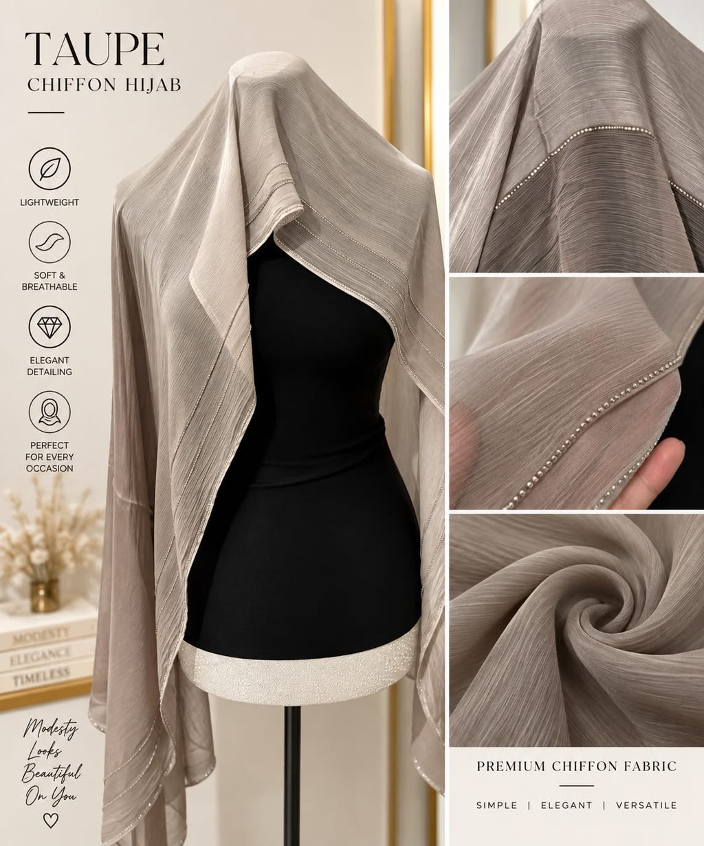 Luxury Textured Chiffon Hijab with Delicate Crystal Edge Elegant Lightweight Women’s Scarf