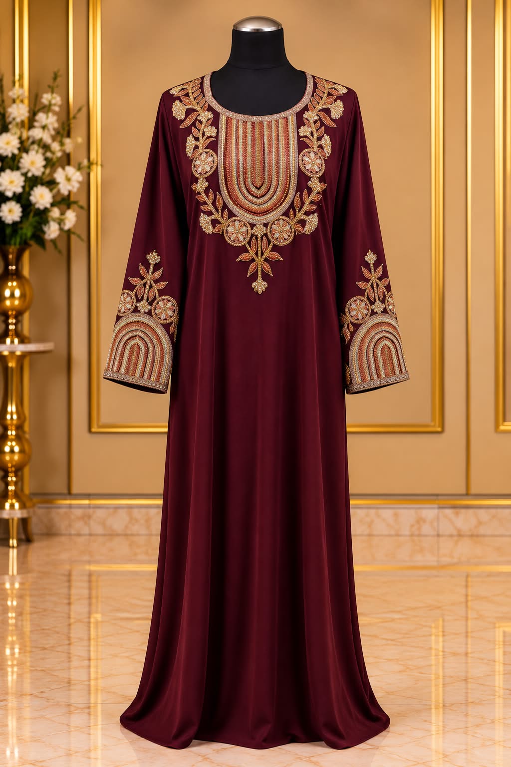 Luxury Embroidered Maxi Dress Elegant Modest Jalabiya Abaya