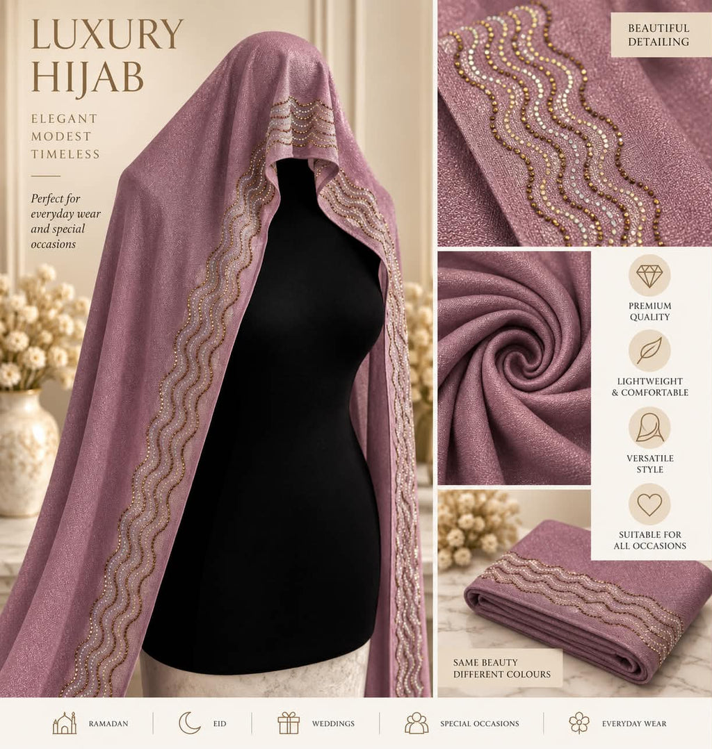Luxury Rhinestone Hijab Scarf Shimmer Embellished Modest Headscarf Elegant Occasion Hijab