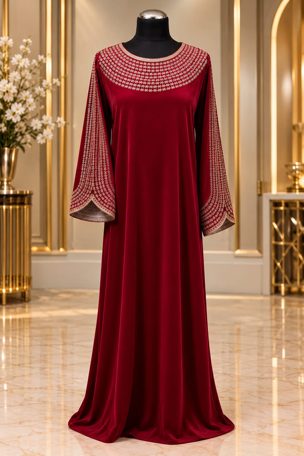 Luxury Velvet Jalabiya Maxi Dress   Embellished Wide Sleeve Abaya  Elegant Modest Occasion Dress