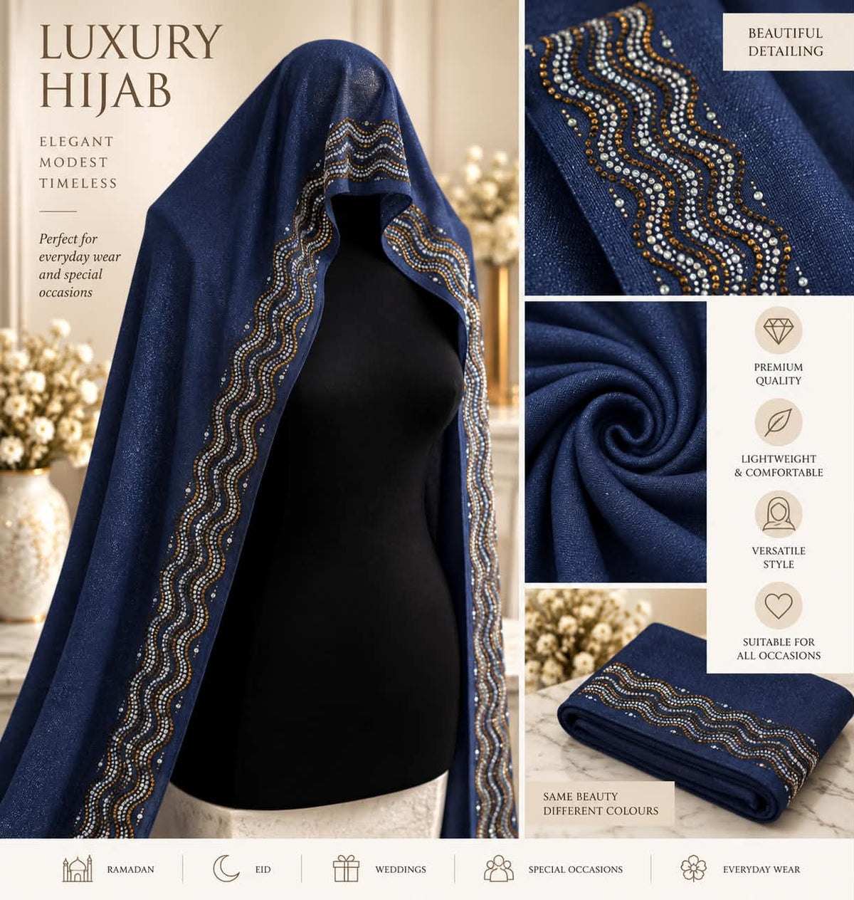 Luxury Rhinestone Hijab Scarf Shimmer Embellished Modest Headscarf Elegant Occasion Hijab