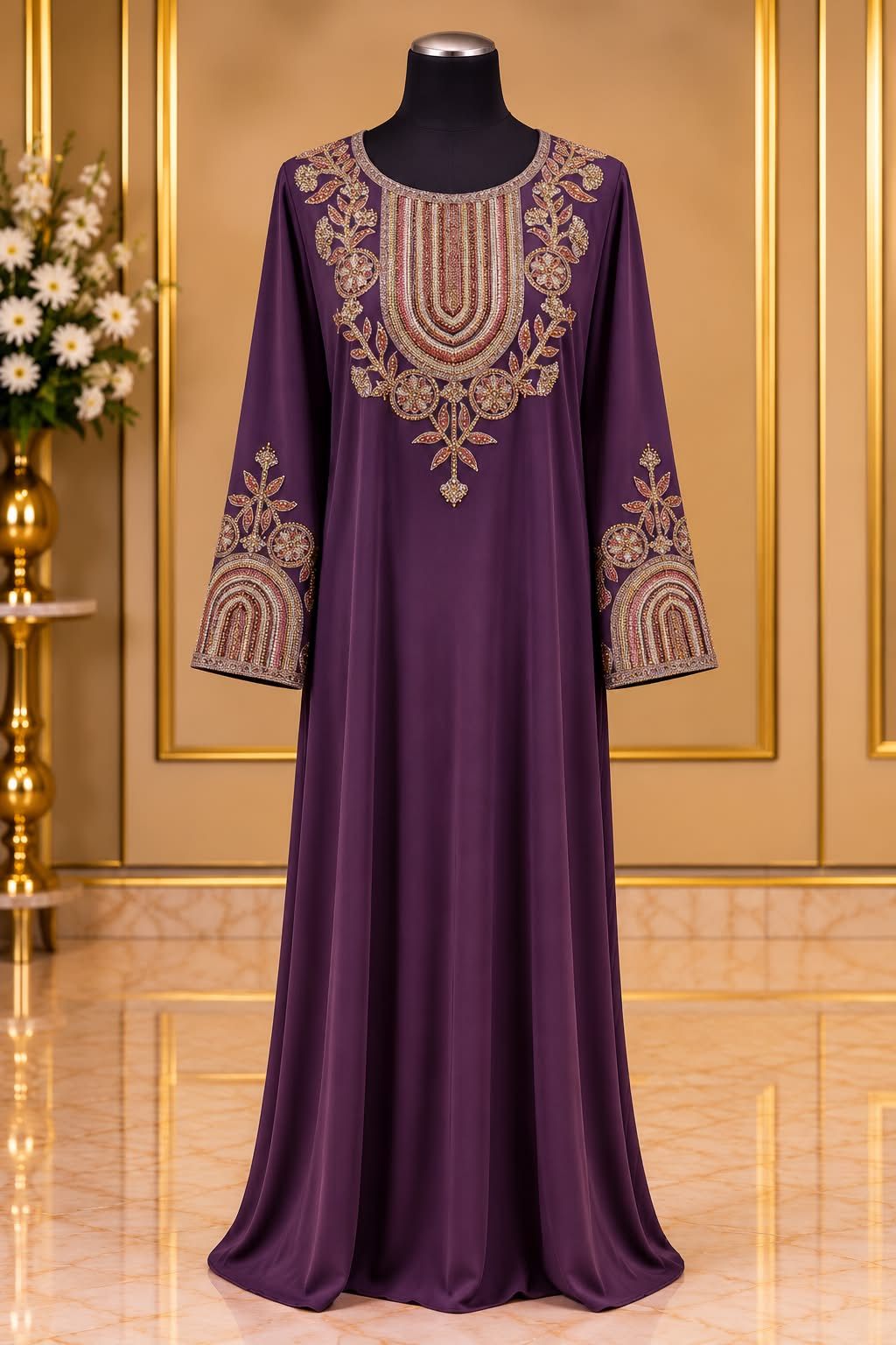 Luxury Embroidered Maxi Dress Elegant Modest Jalabiya Abaya