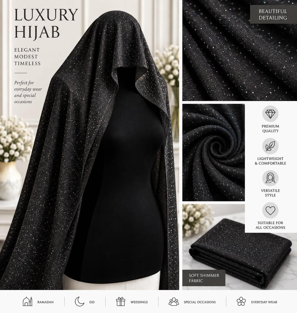 Luxury Shimmer Rhinestone Hijab Scarf  Sparkle Occasion   Everyday Headscarf