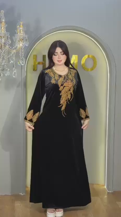 Women’s black  Jalabiya Maxi Dress (Maksi) | Middle Eastern Modest Dress | Elegant Homewear & Occasion Wear